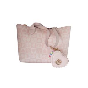 Juicy Couture Tote Bag Women OS Pink New 2-in-1 Checkered Heart Pouch Set